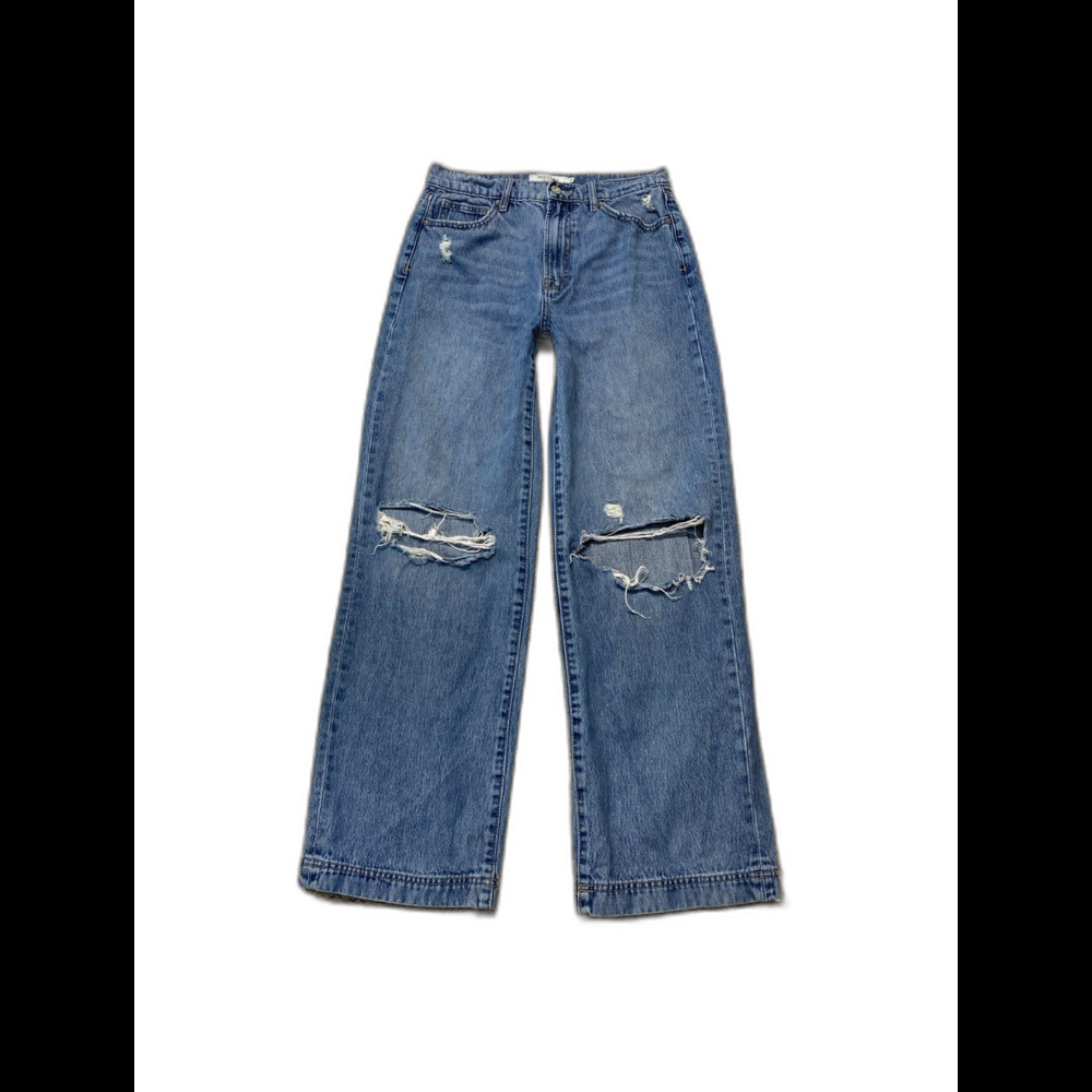 Hidden High-Rise 90s Straight Wide Leg Distressed Baggy Jeans Size 27